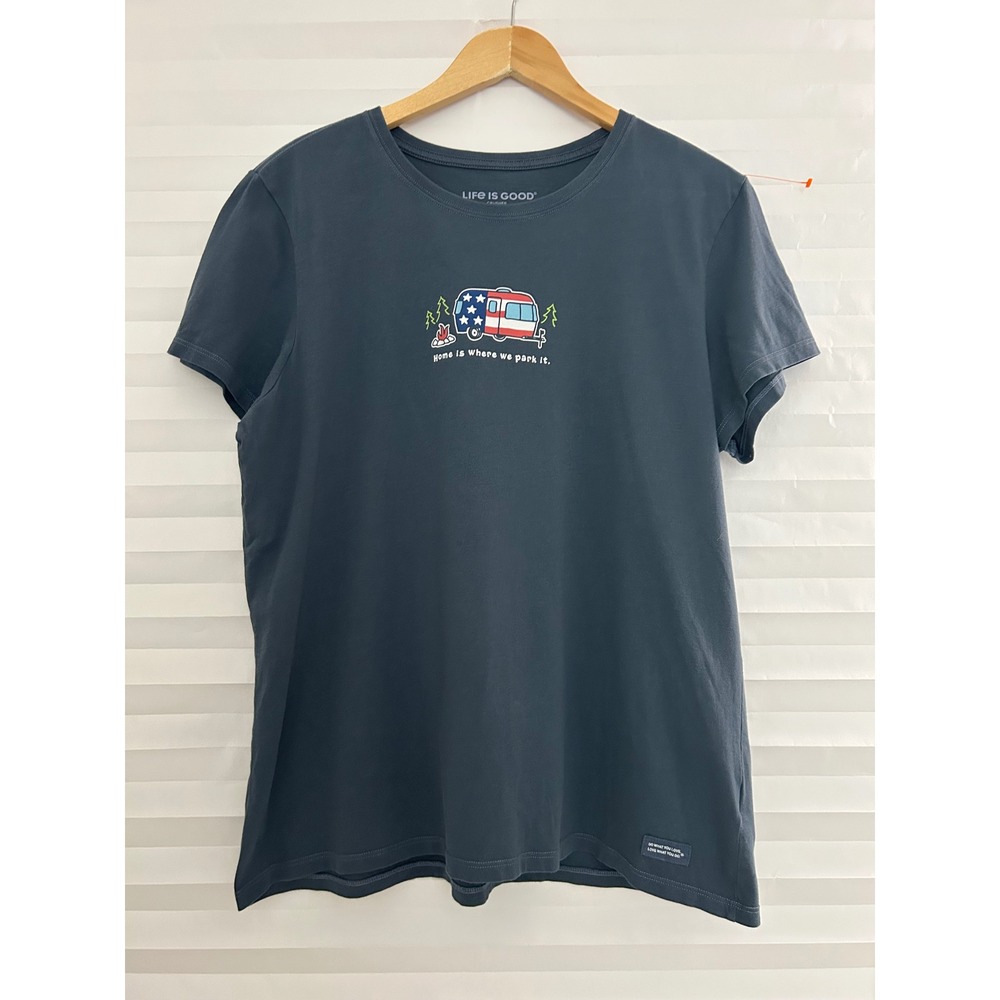 Life is Good Womens XL Crusher Tee Blue Camper Graphic T-Shirt